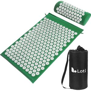 Loti Spijkermat met Spijkerkussen – Donkergroen/Wit – Acupressuur Mat - Spijkerbed - Acupunctuur Kussen - Shakti Massage – Incl. Draagtas