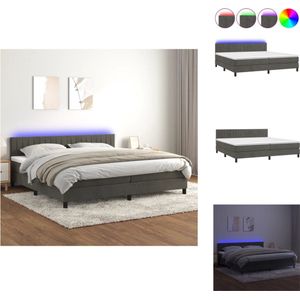 vidaXL Boxspring Bed - Donkergrijs Fluweel - 203 x 200 x 78/88 cm - Verstelbaar hoofdbord - Kleurrijke LED-verlichting - Pocketvering matras - Huidvriendelijk topmatras - Inclusief LED-strips - Bed