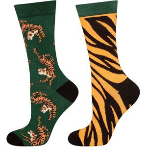 vrolijke sokken Tijger maat 35-40 twee verschillende sokken