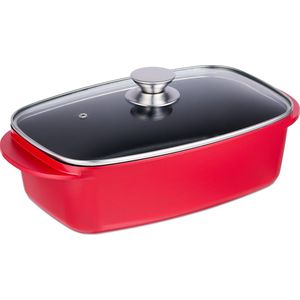 Relaxdays braadpan - met deksel - handgreep - 5 l - aluminium - glas - voor oven - gas