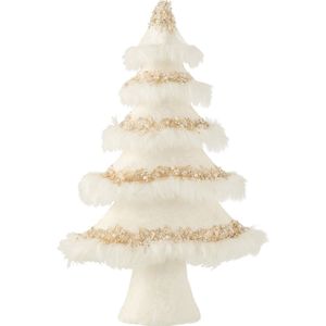 J-Line decoratie Kerstboom - velvet/veren - ecru/goud