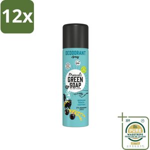 Marcel's Green Soap - Deodorant Spray - Mimosa & Blackcurrant - Langdurige frisheid - 150 ml - Voordeelverpakking - 12 stuks - Aluminiumvrije deodorant - Vegan deodorant