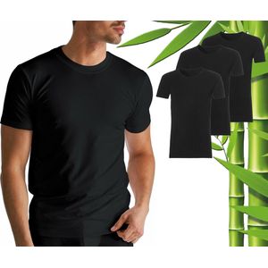 3 Stuks Boru Bamboo T-Shirt Heren - Bamboe - X-Lang - Zwart - Maat S