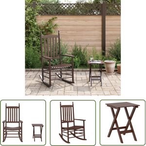The Living Store Schommelstoel met inklapbare tafel massief populierenhout bruin - Schommelstoel - Houten Stoel - Lounge Stoel - Tuinset - Balkon Meubel