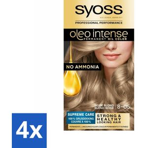 SYOSS - Oleo Intense 8-05 Beige Blond - Haarverf - Zonder Ammoniak - Grijsdekking - Langdurige Kleur - Voordeelverpakking - 4 stuks