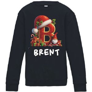 Kerst Sweater Kinderen – Hoofdletter met Eigen Naam – Zwart Maat 62 – Livingstickers