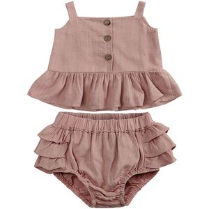 Joya Kids® 2-delige Baby en Peuter Linnen Zomersetje met Ruffles | Topje met Bloomer Oud Roze | Katoen Setje Meisje Zomer Outfit | Verjaardag / Fotoshoot | Maten 74 t/m 100 | 6 Maanden tot 3 jaar | Baby en Peuter Luchtig Pakje | Oudroze | Maat 74