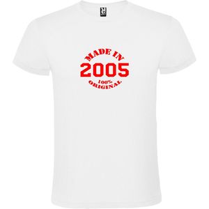 Wit T-Shirt met “Made in 2005 / 100% Original “ Afbeelding Rood Size M