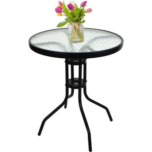 Tuintafel rond - 4 zitplaatsen - 60cm diameter - metaal en glas