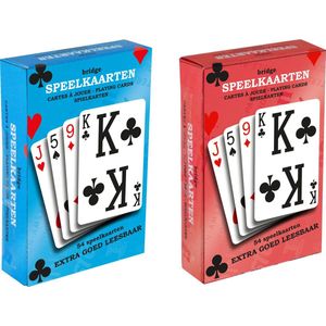 Verhaak Speelkaarten Bridge - Spelkaarten - Kaarten set - 9 X 6 Cm - Karton - Rood/blauw - 2 Sets