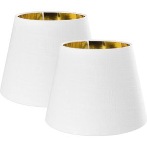 Set van 2 Ronde Lampenkappen voor Tafellamp - E27 Fitting - Hoogte 16,2 cm - Wit/Goudkleurig