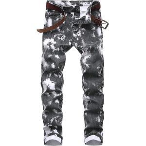 Heren Bedrukte Jeans - Slim Fit Skinny Stretch Denim Broek met Print