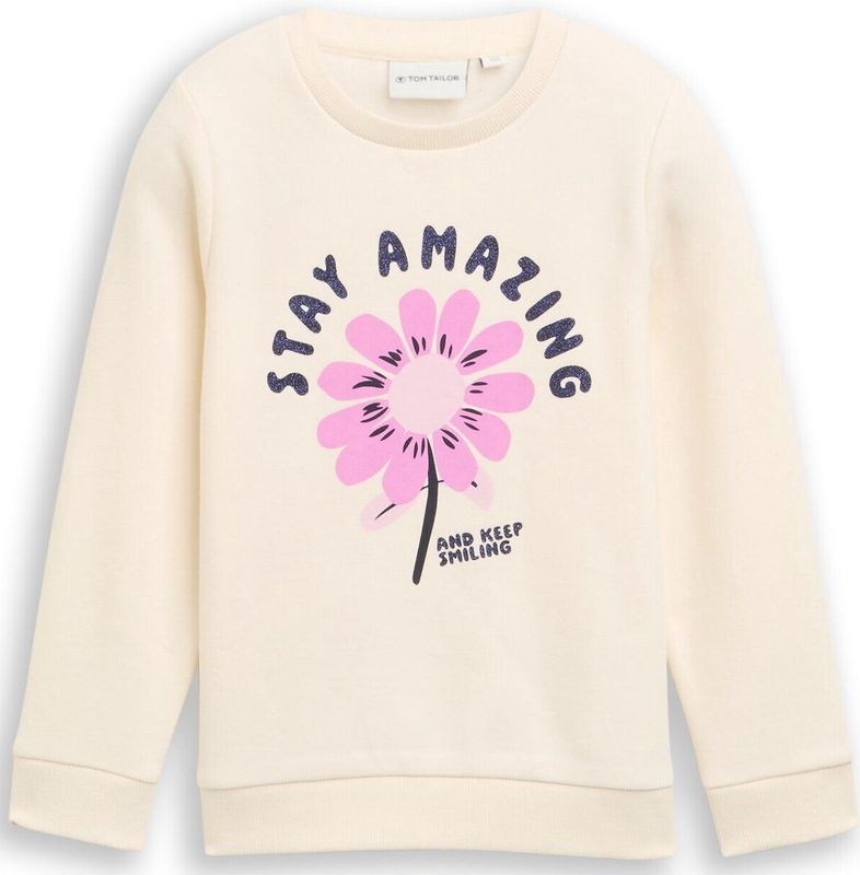 Tom Tailor - Sweater - Dove White - Met Frontprint - Voor Meisjes