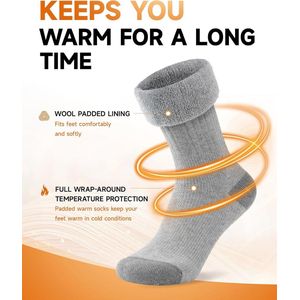 Thermische merinowol sokken voor buiten - Wandelsokken voor heren en dames - Warm, dik en vochtafvoerend - 3 paar - Grijs