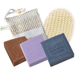green-goose® Giftset Zeep - Voor Hem - Patchouli - Marine - Musc Zeep - Zeepzakje - Sisal Spons - Ecocadeau