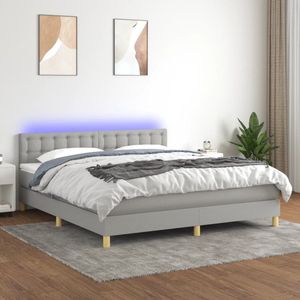 The Living Store Boxspring Premium - Bed met LED-verlichting - 203 x 180 cm - Lichtgrijs - Pocketvering matras