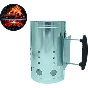 Muntel® Houtskoolstarter - Brikettenstarter - BBQ snelstarter - Barbecue aanwakkeren - Briketten starter - BBQ starter - Barbeque - RVS - 17 x 27,5 cm - Zilver