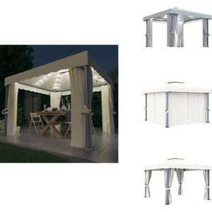 vidaXL Prieel Met Lichtslinger - Prieeëlen Met Lichtslingers - Luifel - Luifels - Prieel met gordijn en LED-lichtslinger 3x3 m crèmewit