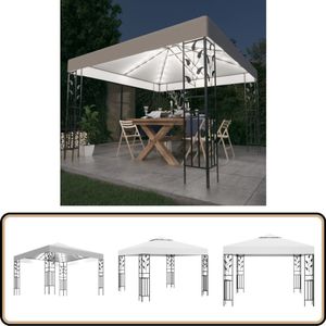 vidaXL Prieel 3x3m met LED-verlichting - Wit Tuin Prijzel - Tuinhuisje - Prieel Kopen - Overkapping Tuin - Veranda Tuin