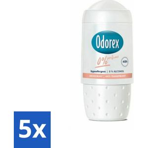 5 x Odorex Deodorant Roller 0% 50 ml - Alcoholvrij - Langdurige Bescherming - Deodorant Roller