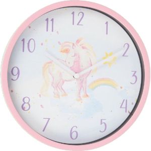 Stijlvolle klok met Unicorn print - Roze / Wit / Multicolor - Kunststof - 22 x 20 cm