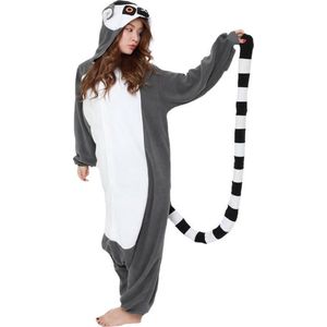 Lemur Ringstaartmaki Onesie Pak Kostuum Outfit Huispak Jumpsuit Verkleedpak - Premium Verkleedkleding - Halloween & Carnaval - SAZAC - Kinderen & Volwassenen - Onesize (155-177 cm)