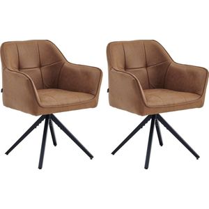 Colenis® - Pearl Eetkamerstoel - Set Van 2 - Cognac - Microfiber Stof - Microvezel - Industrieel