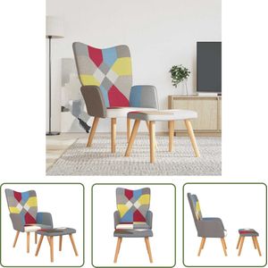 The Living Store Relaxstoel met voetenbank patchwork stof - Relaxfauteuil - Patchwork Fauteuil - Lounge Stoel - Fauteuils Met Voetensteun - Multicoloured Armchair