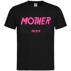 T-shirt Unisex Volwassenen Lol - Festival - carnaval - kermis - festival - vrijgezel - feestje - grappig - humor - Weekend - ""Mother fucker"" | korte mouw | Zwart/roze | maat L