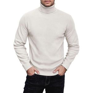Dunne Coltrui voor Heren - Geribbelde Gebreide Longsleeve Trui voor Formele en Casual Stijl