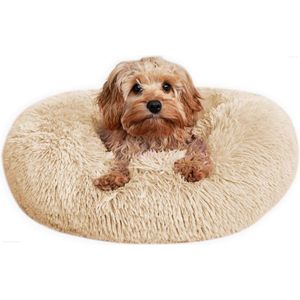 Products Orthopedische hondenmand Kleine pluizige ronde donut 60 cm, S, tot 10 kg Beige hondenkussen Afneembare hoes Rustgevend wasbaar Anti-angst hondenmand