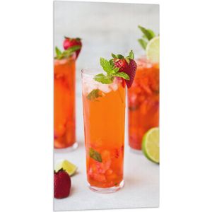 Vlag - Oranje Drankje met Aardbei en Limoen - 50x100 cm Foto op Polyester Vlag