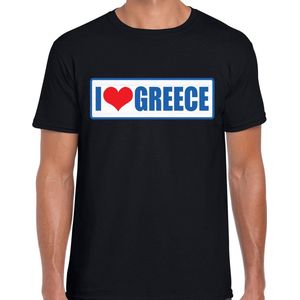 I love Greece / Griekenland landen t-shirt met bordje in de kleuren van de Griekse vlag - zwart - heren -  Griekenland landen shirt / kleding - EK / WK / Olympische spelen outfit S