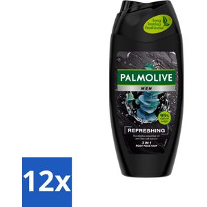 12 x Palmolive Men 3-in-1 Body Face Hair Refreshing Etherische Eucalyptusolie Zeezoutextract 250 ml - Douchegel - Mannen - Verfrissend - Verzorgend - Eucalyptus