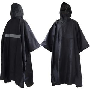 Lichtgewicht PU Regenponcho 190T waterdicht volwassen regenjas winddichte gespen kappen multifunctionele cape buitenactiviteiten-zwart-One Size