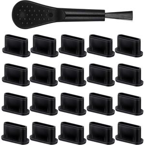 20 stuks zwarte siliconen anti-stofplug voor USB C-poort met reinigingsborstel - Geschikt voor de meeste type C mobiele telefoons