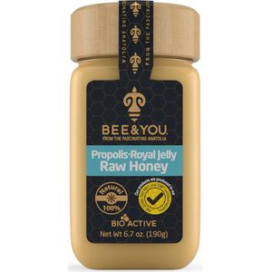 BEE&YOU Biologische Honing Mix - Propolis + Royal Jelly + Rauwe Honing - Natuurlijke Voeding & Ondersteuning van het Immuunsysteem - 190 g