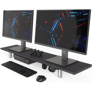 Grote monitorstandaard 100 cm dubbele monitorstandaard met in hoogte verstelbare poot, multifunctionele computerstandaard voor pc/laptop/tv, 100 x 23,5 x (9,2-11,2) cm, zwart