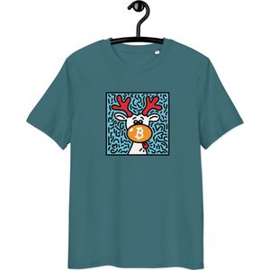 Bitcoin T-shirt - Orange Nose Reindeer - Kerst T-shirt - Unisex - 100% Biologisch Katoen - Blauw - Maat 2XL | By BitPopArt | Bitcoin cadeau| Bitcoin T-shirt | Bitcoin Shirt| Bitcoin Merch| Bitcoin Kleding| Crypto Kleding
