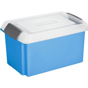 Sunware opslagbox 51 liter blauw 59 x 39 x 29 cm met afsluitbare extra hoge deksel