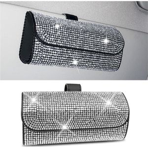 Kristallen Zonnebrillenkoker - Bling Zonnebril Etui voor Auto Zonneklep - Opbergtas Auto-interieuraccessoires - Wit .