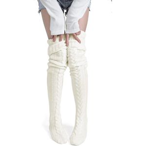 Sokken - Kniekousen dames - Dames winter gebreide overknee sokken - Laarssokken - Dames gebreide warme sokken - Laarssokken - Dames warme sokken - Winter lange sokken - Winter warme beenwarmers - Warme kniekousen - Beige - 75 cm