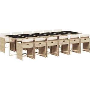 vidaXL - 13-delige - Tuinset - met - kussens - poly - rattan - beige