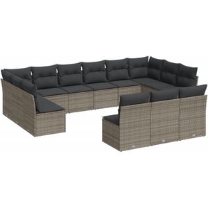 vidaXL Loungeset - Loungesets - Tuinset - Tuinbank - 13-delige Loungeset met kussens poly rattan grijs