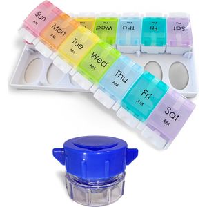 Pillmeds sets - Pillendoos 7 dagen 2 vakken - Pillenvergruizer - Grote vakken met sterke vergrendeling