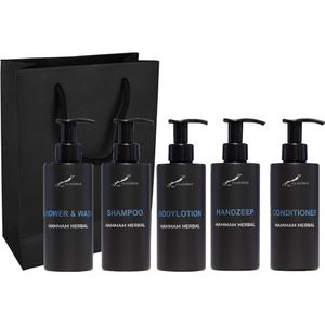 Compleet pakket Hammam Herbal - Shower & Wash + Shampoo + Bodylotion + Handzeep + Conditioner - 300 ml per fles - complete set van 5 stuks - met luxe gift tas - cadeau - giftset voor hem en haar