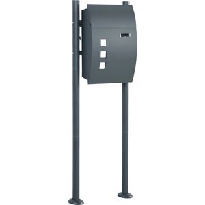 Brievenbus op Paal - RVS - Inclusief Slot - Met Krantenvak - 44 cm x 15 cm x 114 cm - Grijs