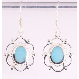 Opengewerkte zilveren oorbellen met blauwe agaat