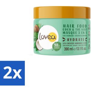 Lovea – Haarmasker – Kokos & Groene Thee 3-in-1 – Herstellend en verzachtend – 390 ml - Voordeelverpakking - 2 stuks