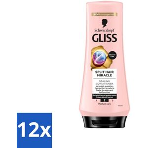 12 x Gliss - Hair Repair - Conditioner Split Hair Miracle tegen Gespleten Haarpunten - 200 ml - Haar Conditioner - Gespleten Haarpunten - Haar Herstel - Haarverzorging - Druivenpitolie